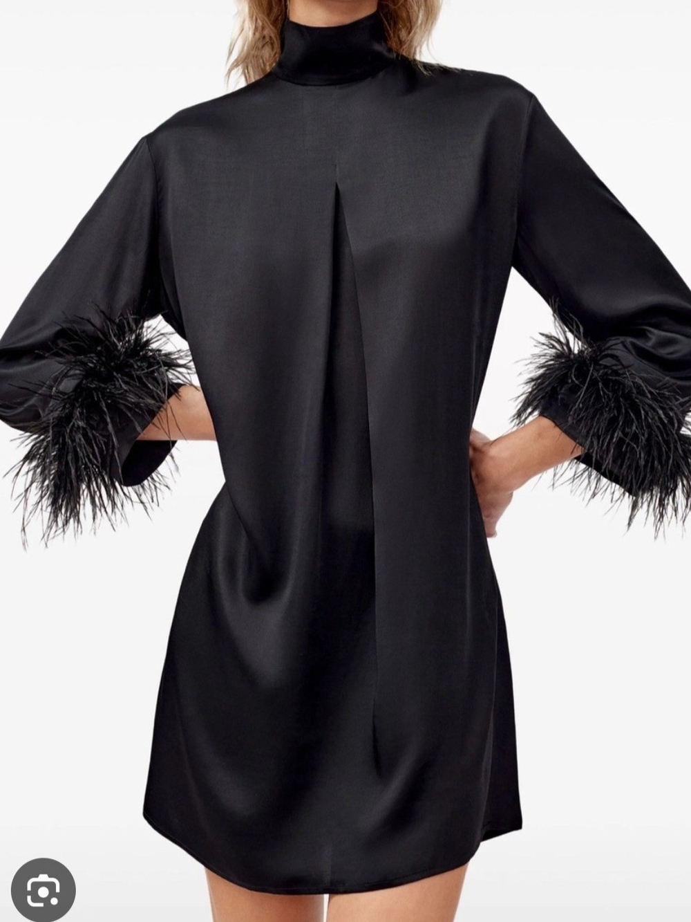 Sleeper Black Satin Feather-Cuff Chemise